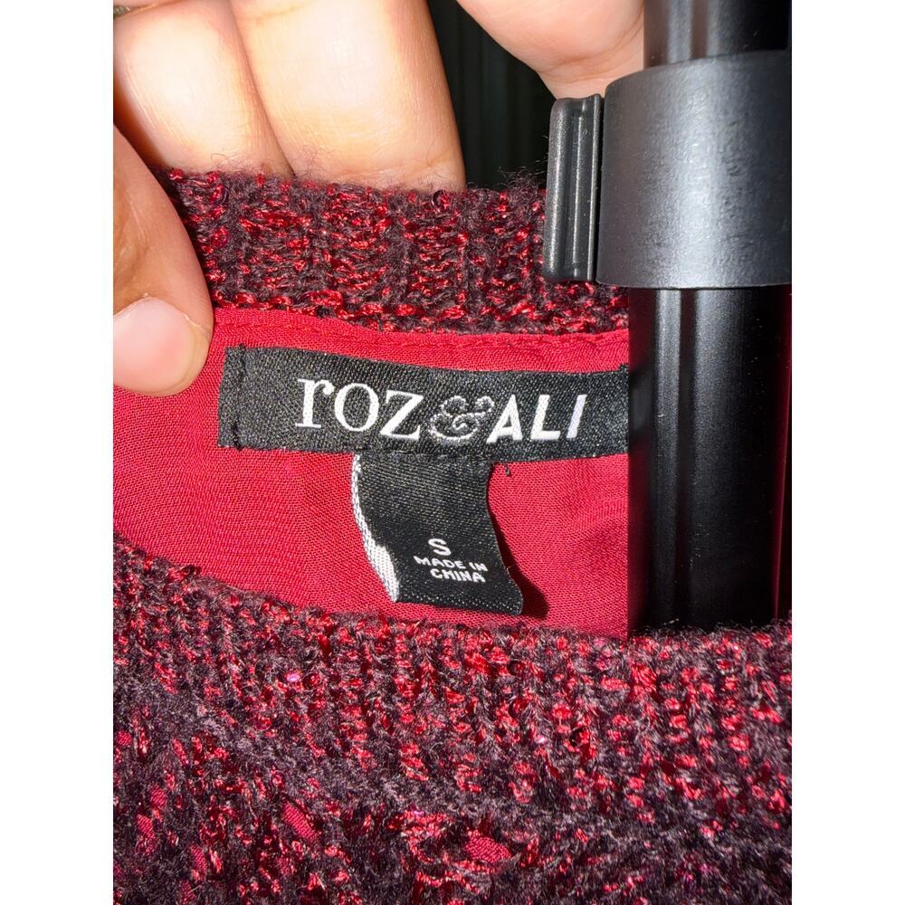Burgundy Metallic Sequin Open Knit Sweater Small Holiday Party Cable Knit - Picture 3 of 6